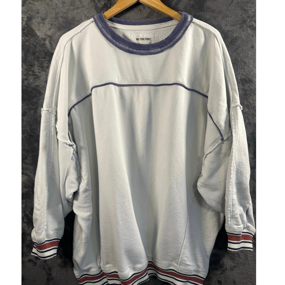 We The Free Light Blue Oversized Sweatshirt with Navy & Red Trim